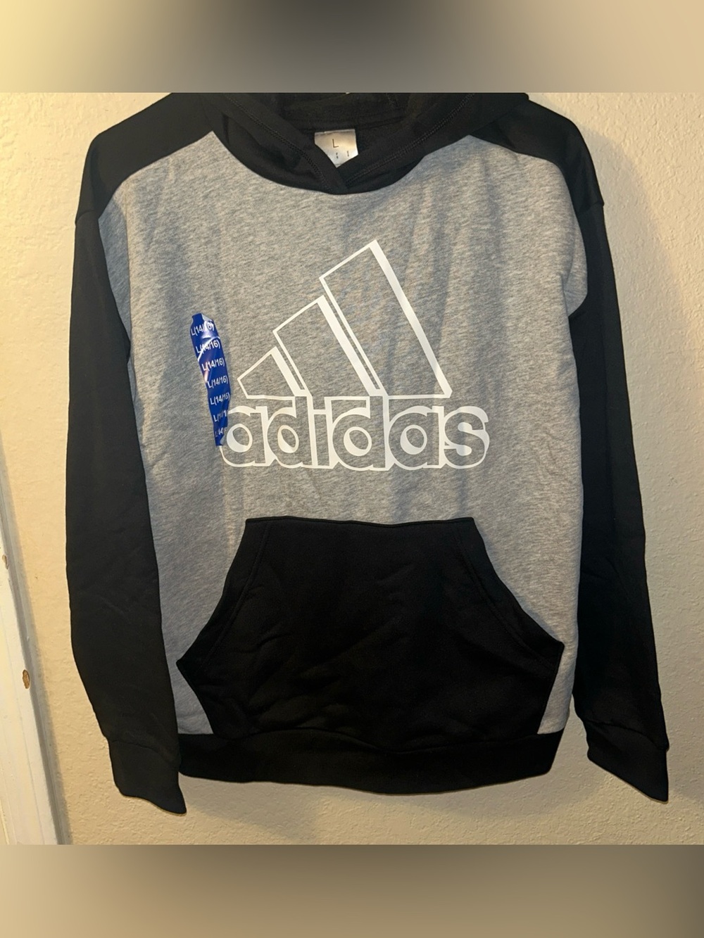 NEW Adidas Kids Boys Youth Fleece Hoodie Black/Gray, Sz L 14/16